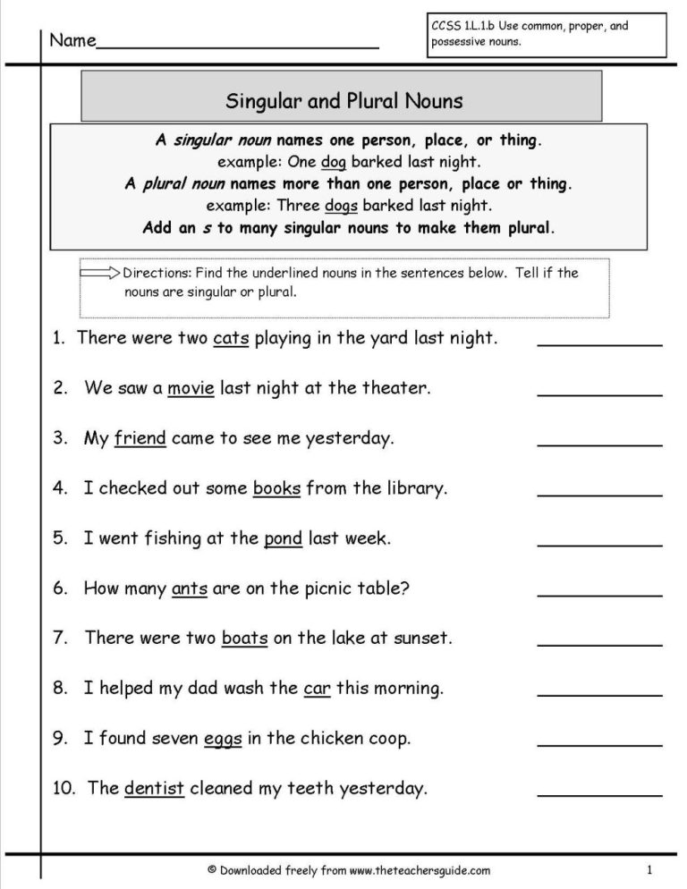Singular And Plural Sentences Worksheets With Answers