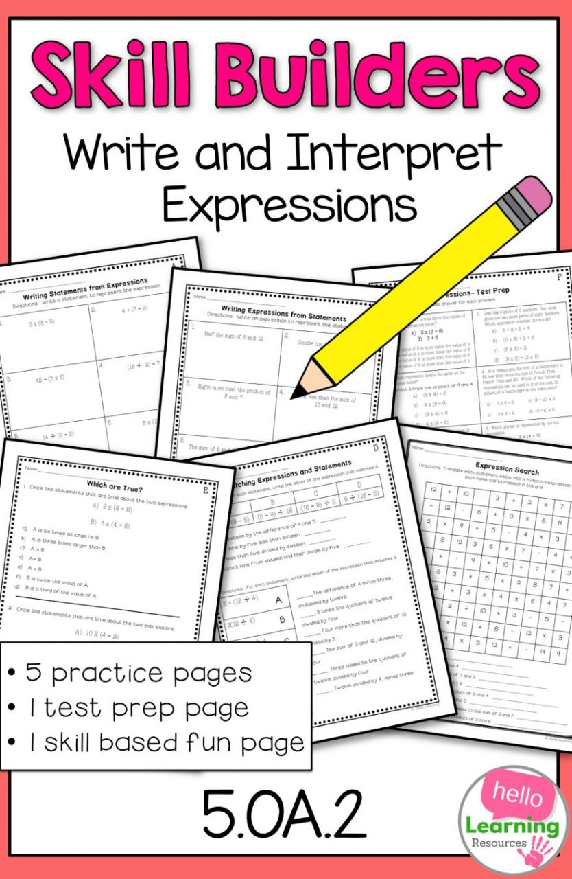 Writing Numerical Expressions 5th Grade Worksheets