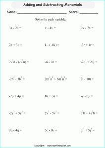 Solve these algebra equations containing monomials. Great math