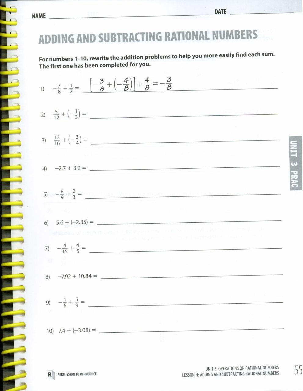 Adding And Subtracting Rational Numbers Worksheet Pdf