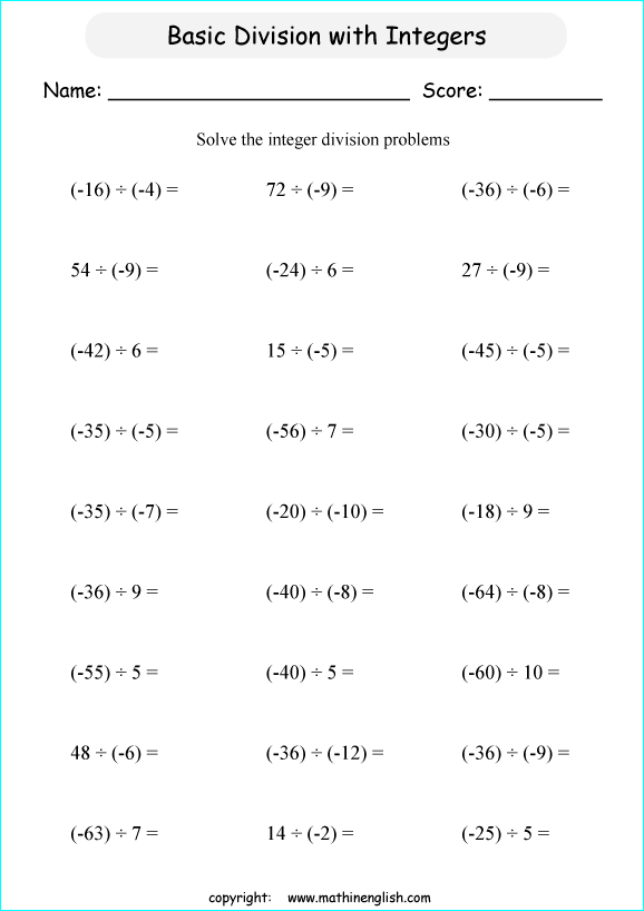 28 Integer Multiplication And Division Worksheet Notutahituq