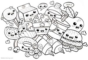 Cute Food Coloring Pages Many Snacks Free Printable Coloring Pages