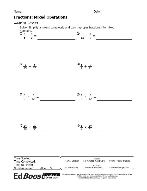 Operations With Fractions Worksheet 6Th Grade