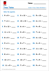 Grade 4 Times Tables Challenges Free Worksheets Printables