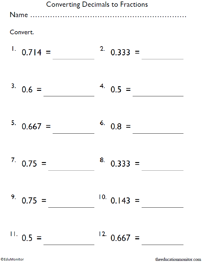 Grade 5 Converting Decimals to Fractions Math Worksheet EduMonitor