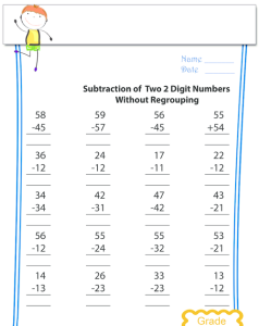Subtraction With And Without Regrouping Worksheets For Grade 1 Mark