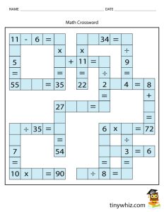 Math Crossword Puzzle Fun Worksheet Tiny Whiz