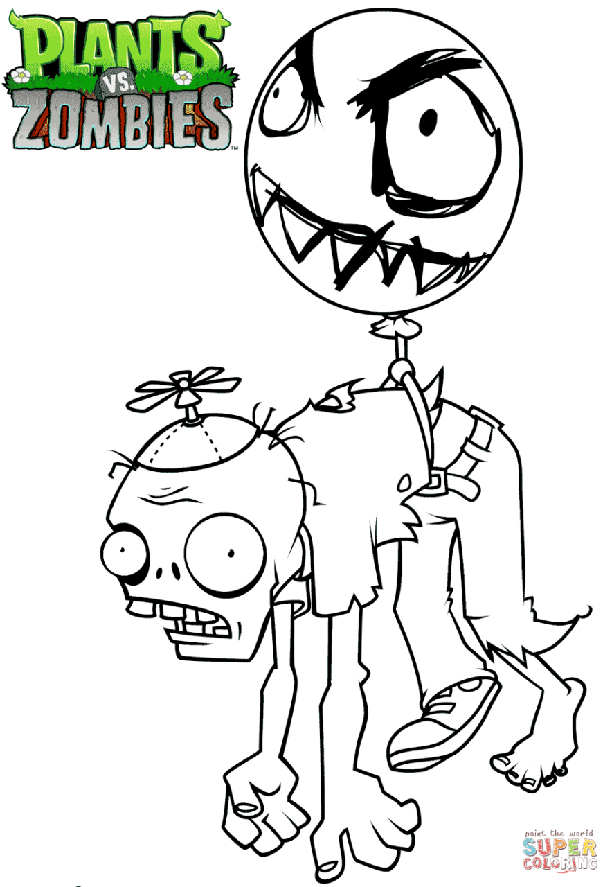 Plants Vs. Zombies Balloon Zombie Coloring Page Free Printable