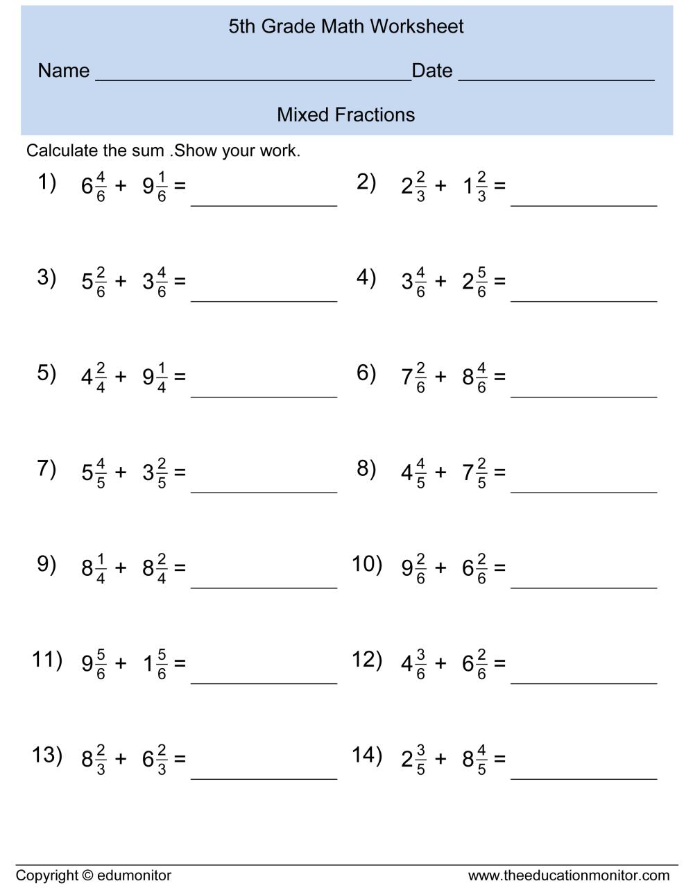 Compare Fractions Worksheet 5Th Grade