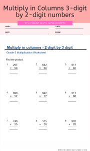 Multiply in Columns 3digit by 2digit numbers for Grade 5 Worksheets