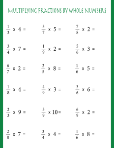 Printable multiplying fractions worksheets (by whole numbers) in PDF