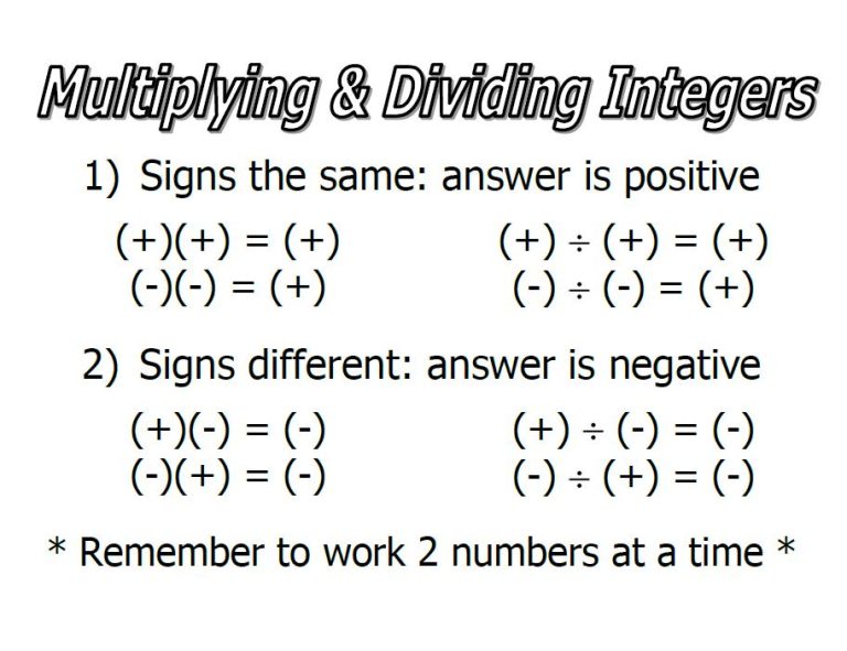 Multiplying And Dividing Positive And Negative Integers Worksheet