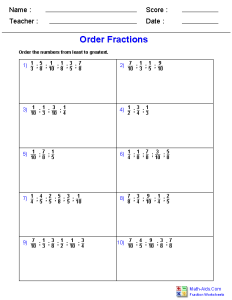 30 Comparing And Ordering Fractions And Mixed Numbers Worksheet