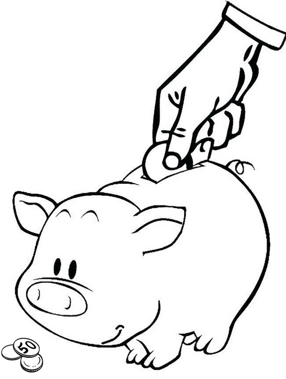 Piggy Bank Coloring Page for Learning Savings to the Kids