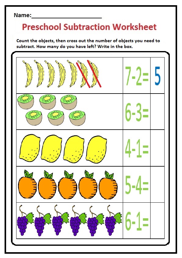 Simple Subtraction Worksheets For Kindergarten