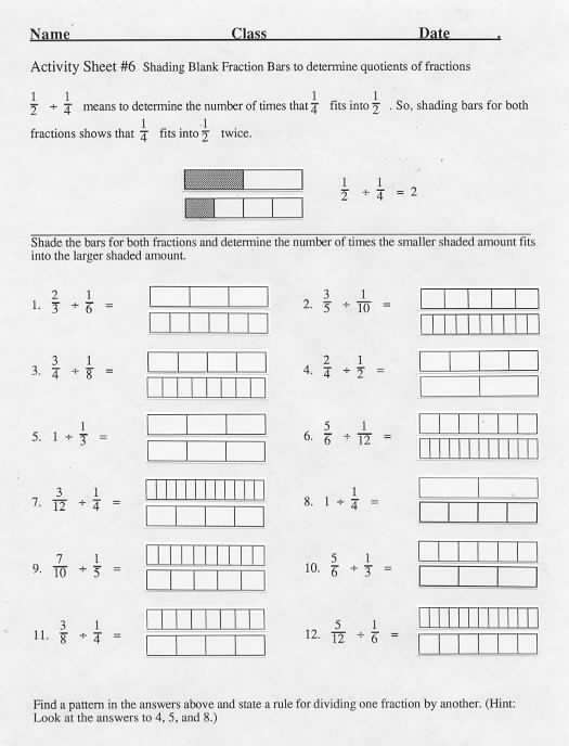 Dividing Fractions By Whole Numbers Worksheet Tes