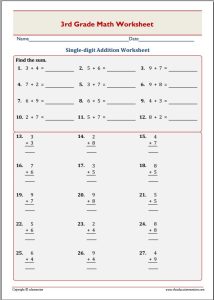 3rd Grade Math Singledigit Addition Worksheet EduMonitor