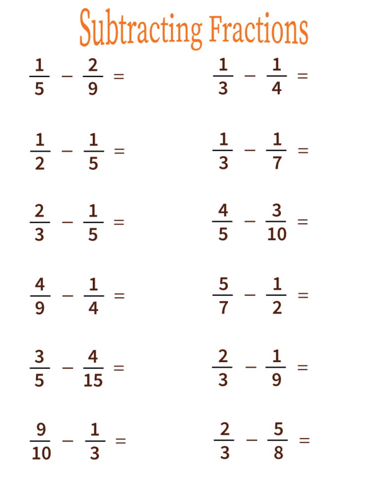 Add And Subtract Fractions Worksheet Free