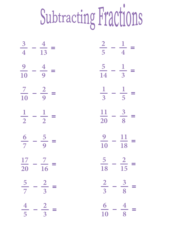 Adding And Subtracting Fractions With Different Denominators Worksheets Pdf