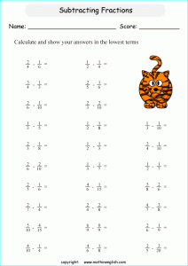 Grade 6 Subtraction Worksheet adding subtracting fractions