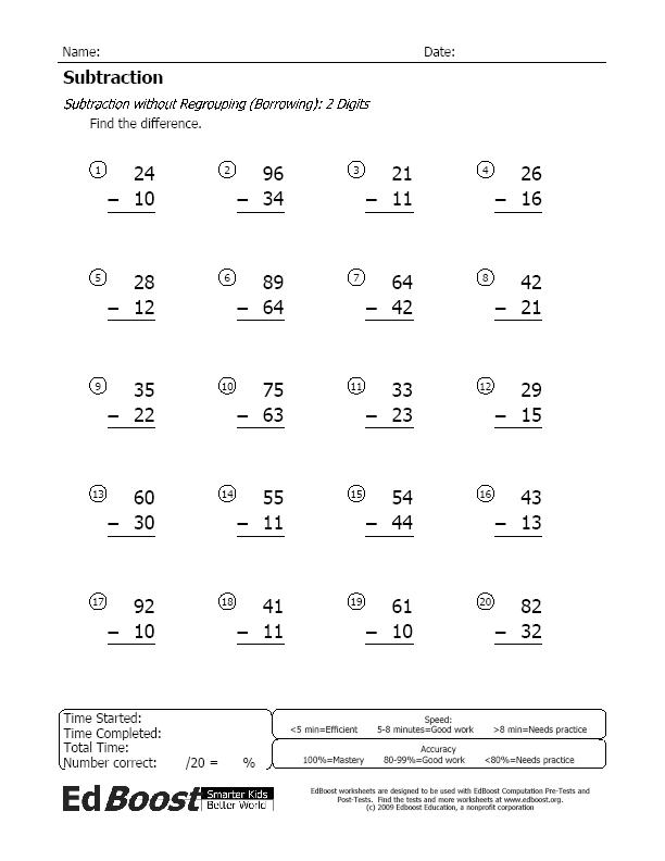 Subtraction Worksheets Without Regrouping 2Nd Grade