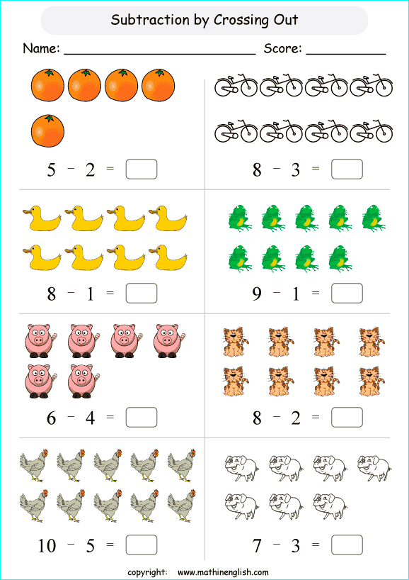 Subtraction Within 10 Worksheet For Kindergarten