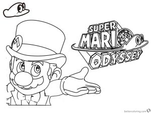 Super Mario Odyssey Coloring Pages Line Art with Logo Free Printable