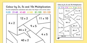 Mixed Colour by 2s, 5s and 10s Multiplication Worksheet / Worksheet