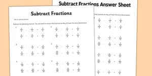 Year 6 Fractions Worksheet Subtraction Primary Resource