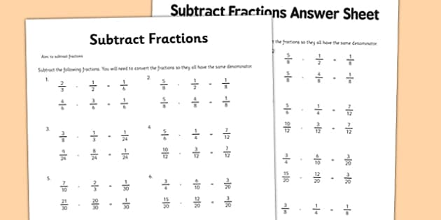 Add And Subtract Fractions Worksheet Year 6