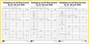 Multiplying and Dividing Decimals Worksheet 10, 100, 1000