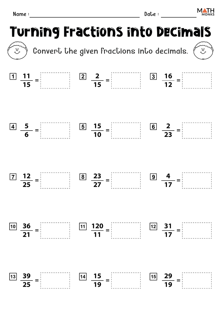 Converting Decimals To Fractions Worksheet 8Th Grade