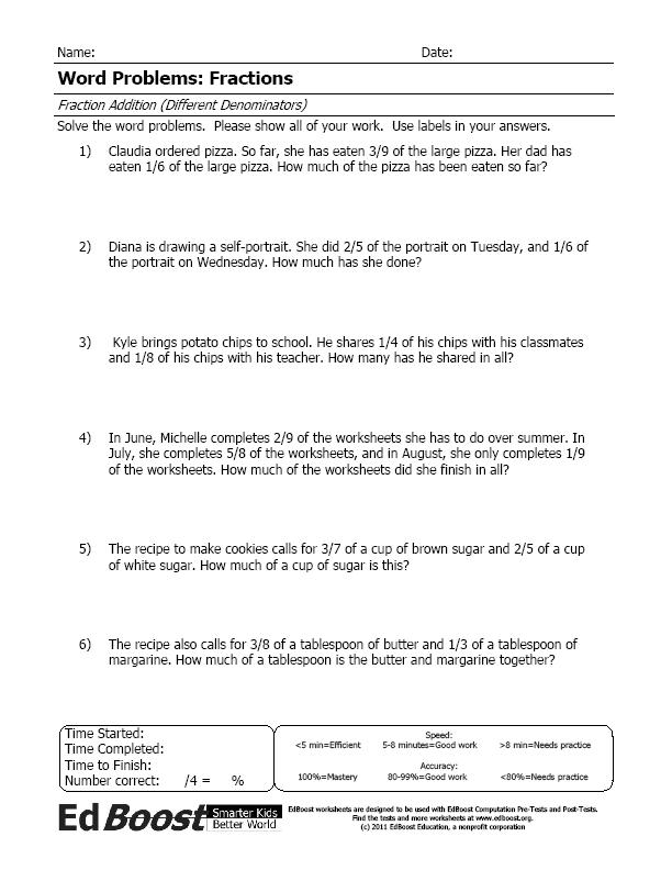 Adding And Subtracting Fractions With Like Denominators Word Problems Worksheets Pdf