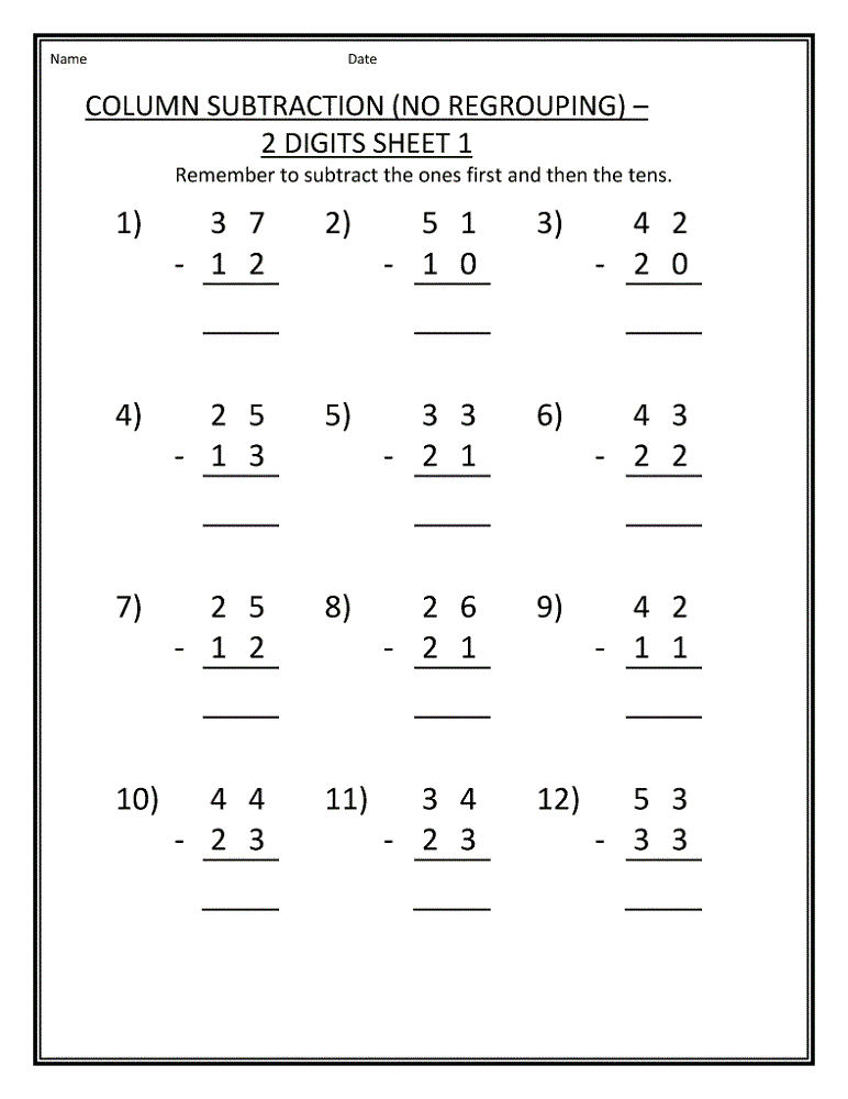 Free Subtraction Worksheets For 1St Graders