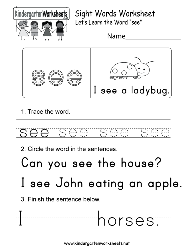 English Worksheets For Kindergarten Free Download