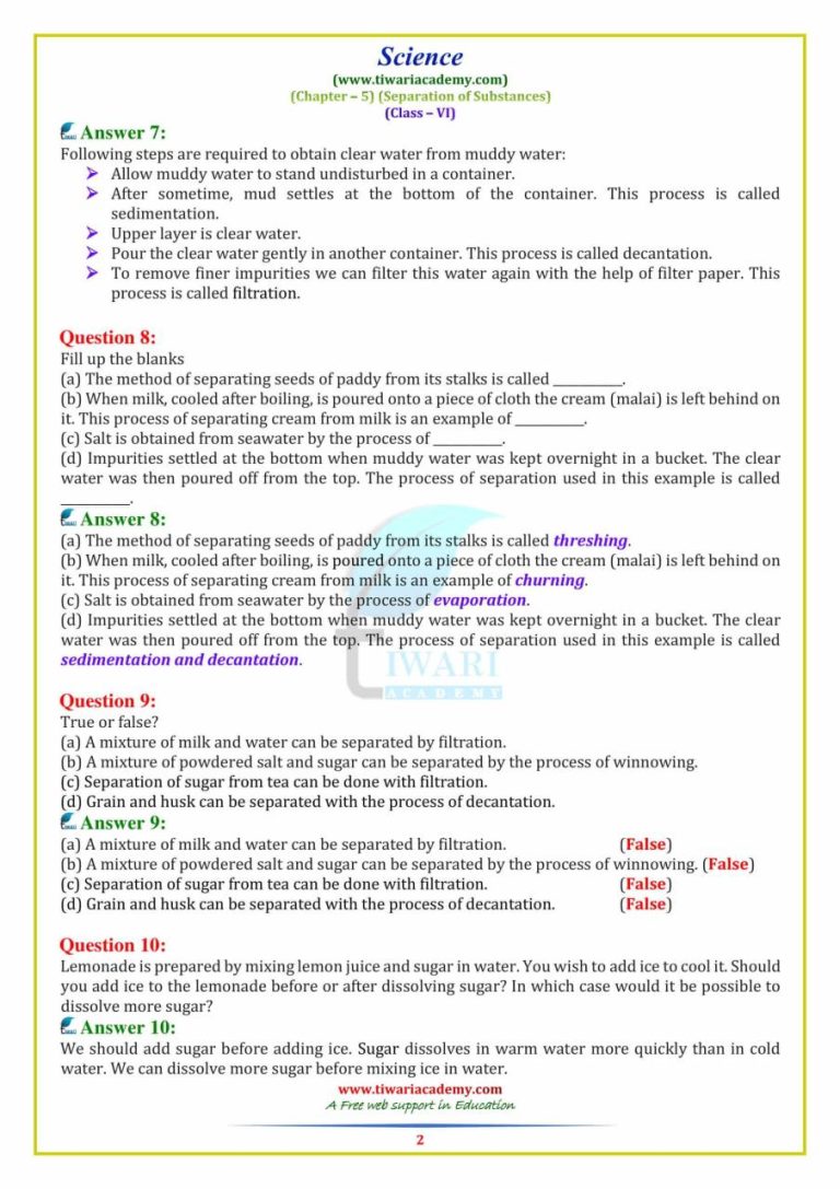 Ncert Class 6 Science Worksheets With Answers