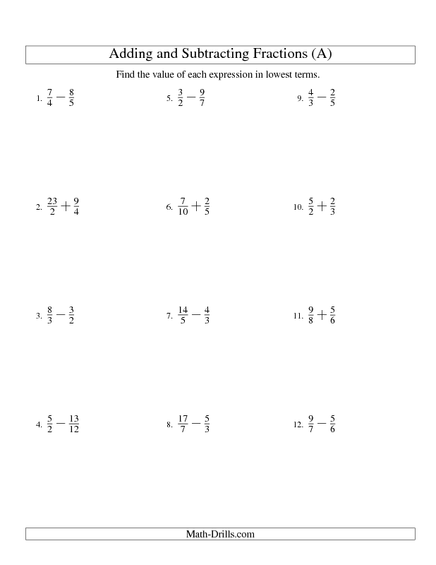 5th Grade Subtracting Fractions Worksheets