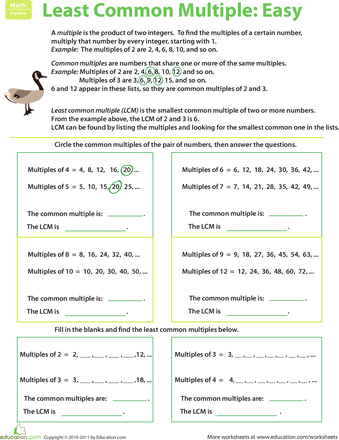 6th Grade Least Common Multiple Practice Worksheet