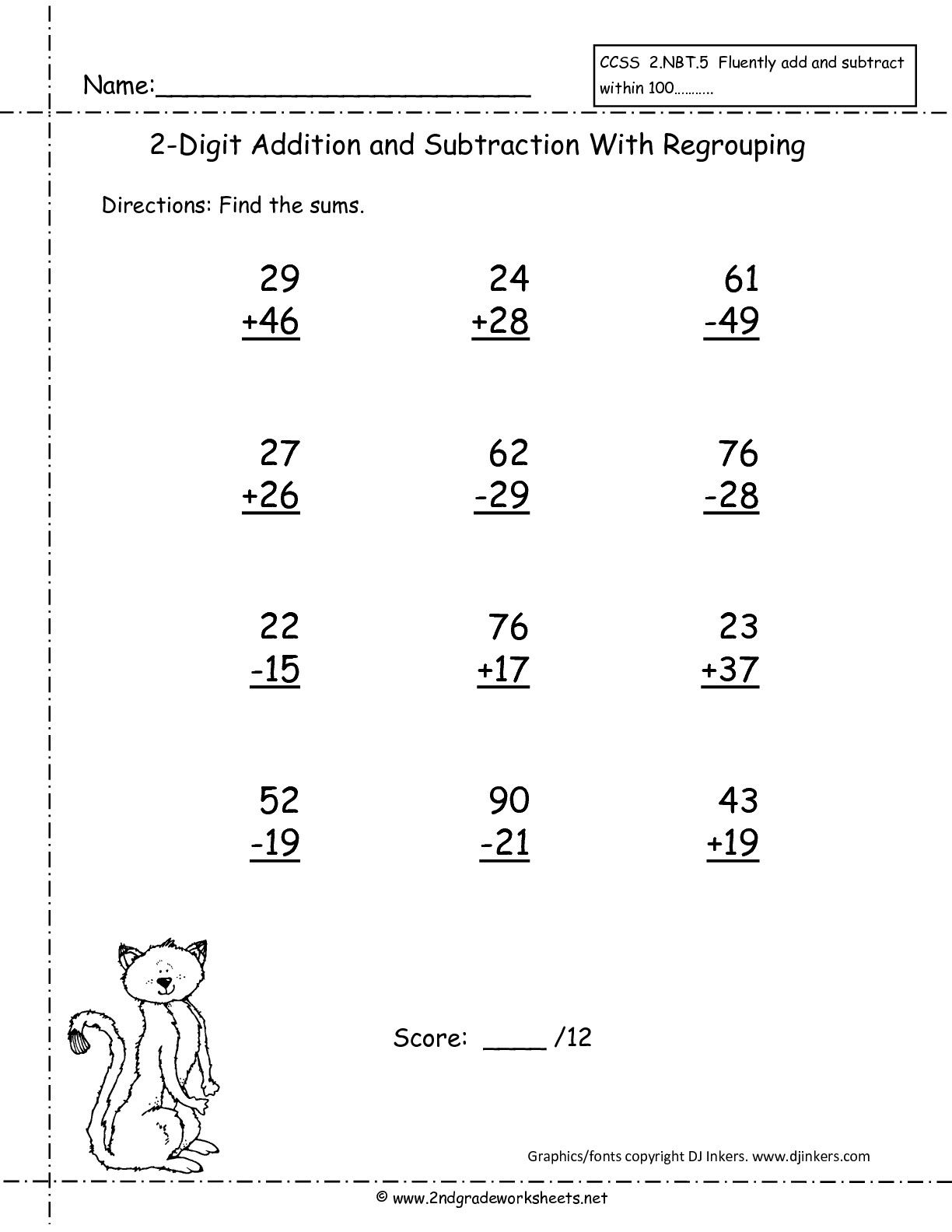 two digit addition and subtraction mixed worksheets Math addition