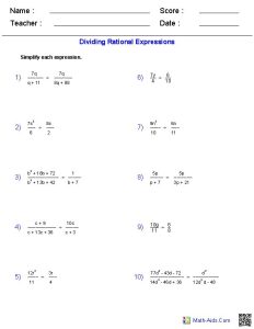 Algebra 1 Worksheets Rational Expressions Worksheets Rational