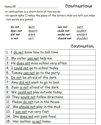 Contractions Worksheet 4th Grade Pdf