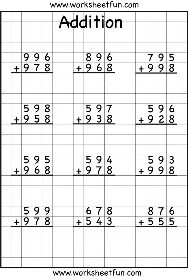 3 Digit By 1 Digit Multiplication Worksheets On Grid Paper