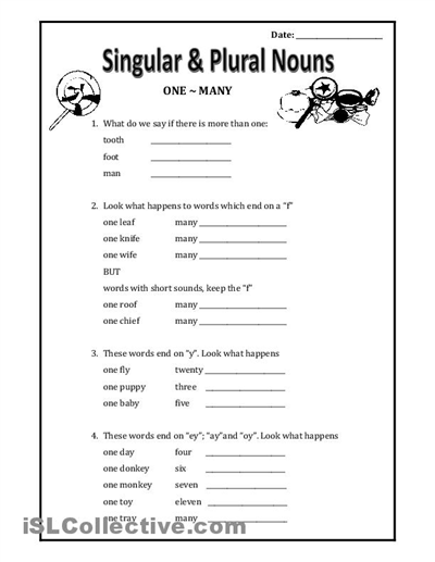 Grammar Singular And Plural Worksheets With Answers