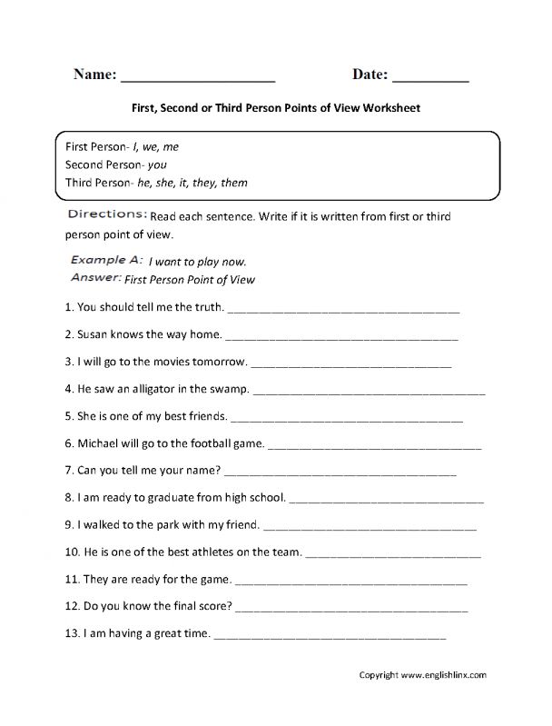 Point Of View Worksheets Pdf 4th Grade