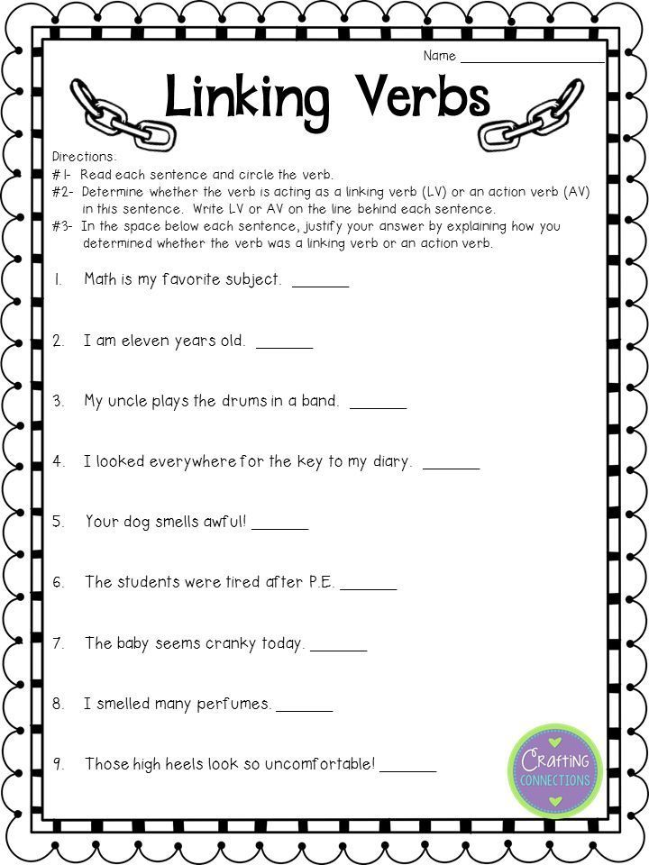 Linking And Helping Verbs Worksheet 7th Grade