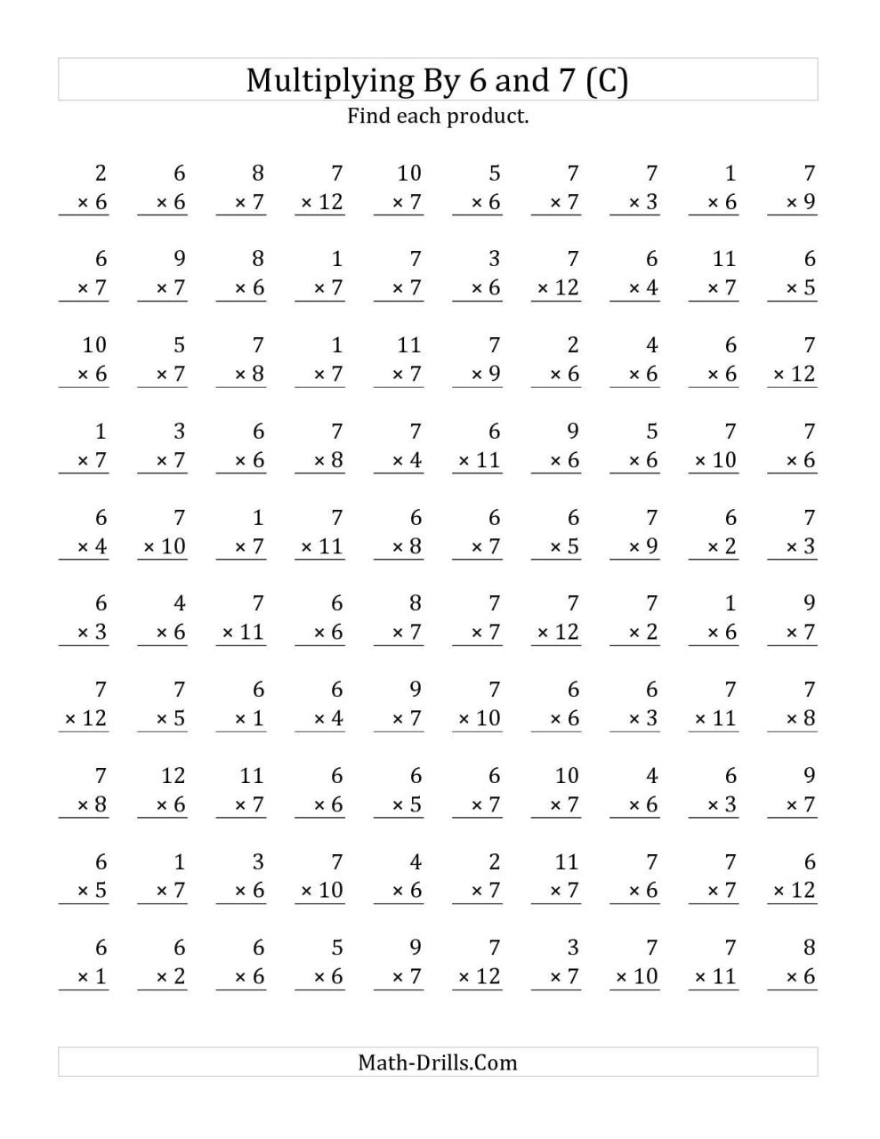 6th Grade Free Printable Math Multiplication Worksheets