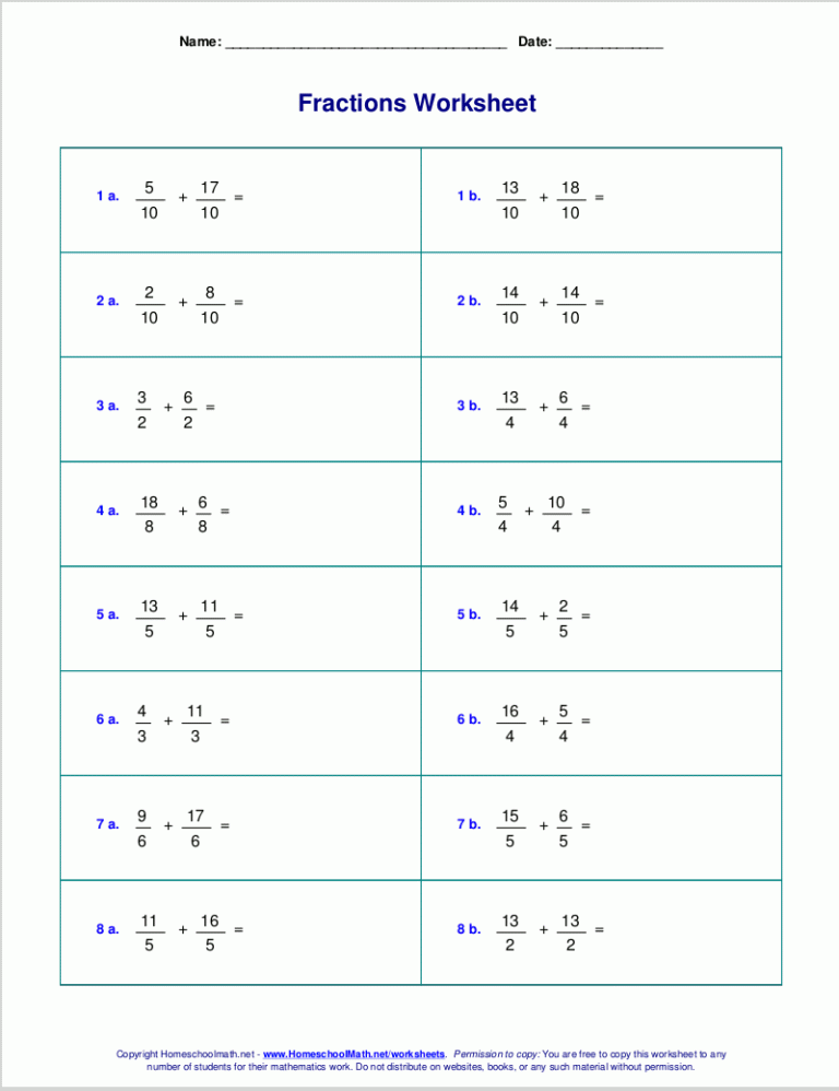 Fraction Worksheets 5Th Grade