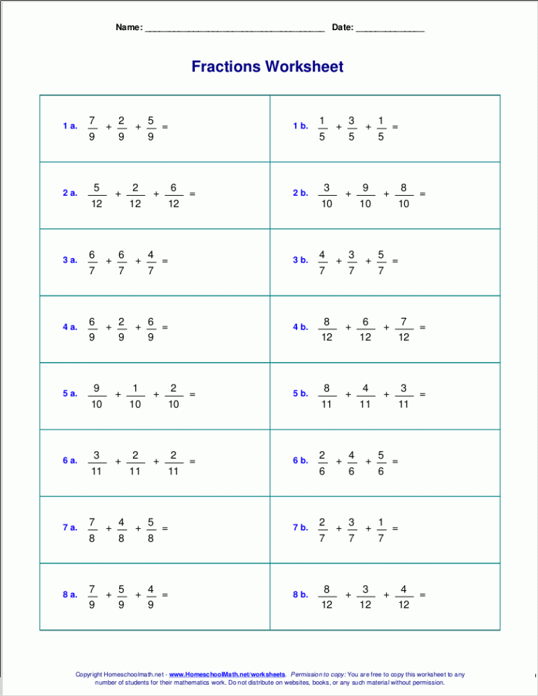 Compare And Order Fractions With The Same Denominator Worksheet