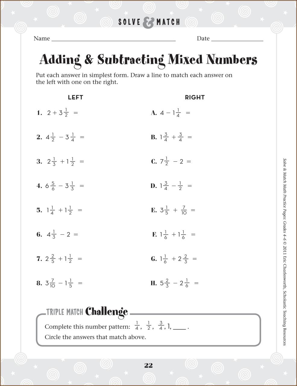 Adding And Subtracting Fractions And Mixed Numbers Worksheet Pdf