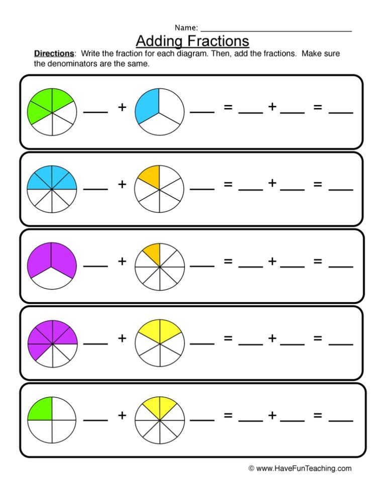 Introducing Fractions Worksheets